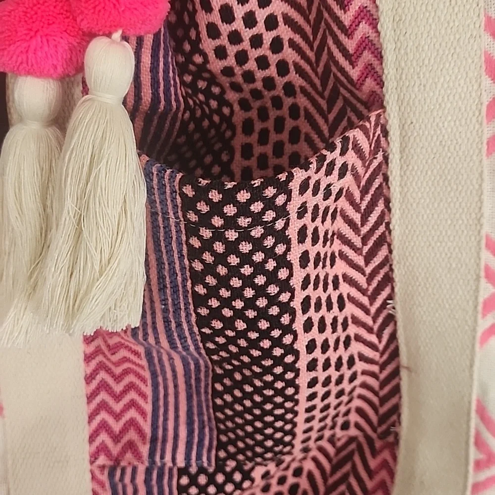Boho Pink and black Patterned Hobo Tote Bag - read description - NWOT.